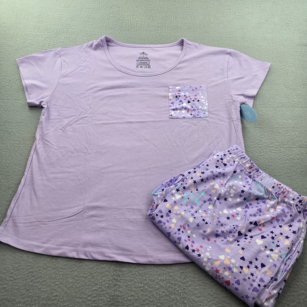 Pnaeong Pajama Set Women L Multi Star And Heart Print Cotton Loose Fit Sleepwear